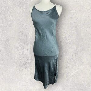 Silk Maison 100% Silk Blue Slip Dress Size Medium Midi Length‎ Side Slit Y2K 90s